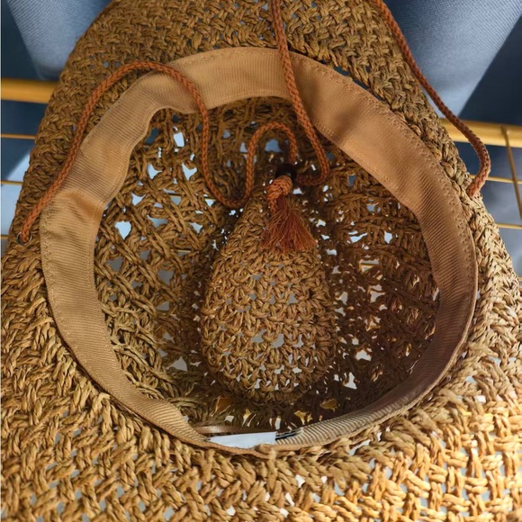 Miu Miu Beige Grass Woven Cowboy Hat OS 57cm Western Sun Hat Adjustable - Picture 2 of 7